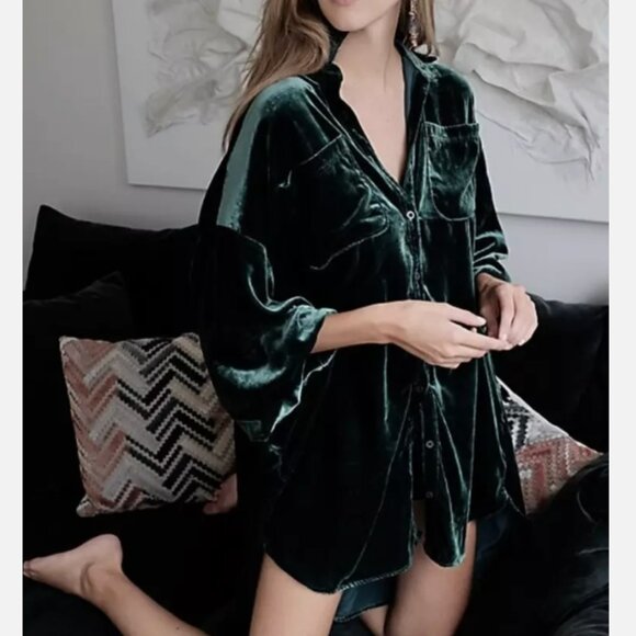 FREE PEOPLE LUX VELVET SHIRT DRESS - Picture 1 of 6